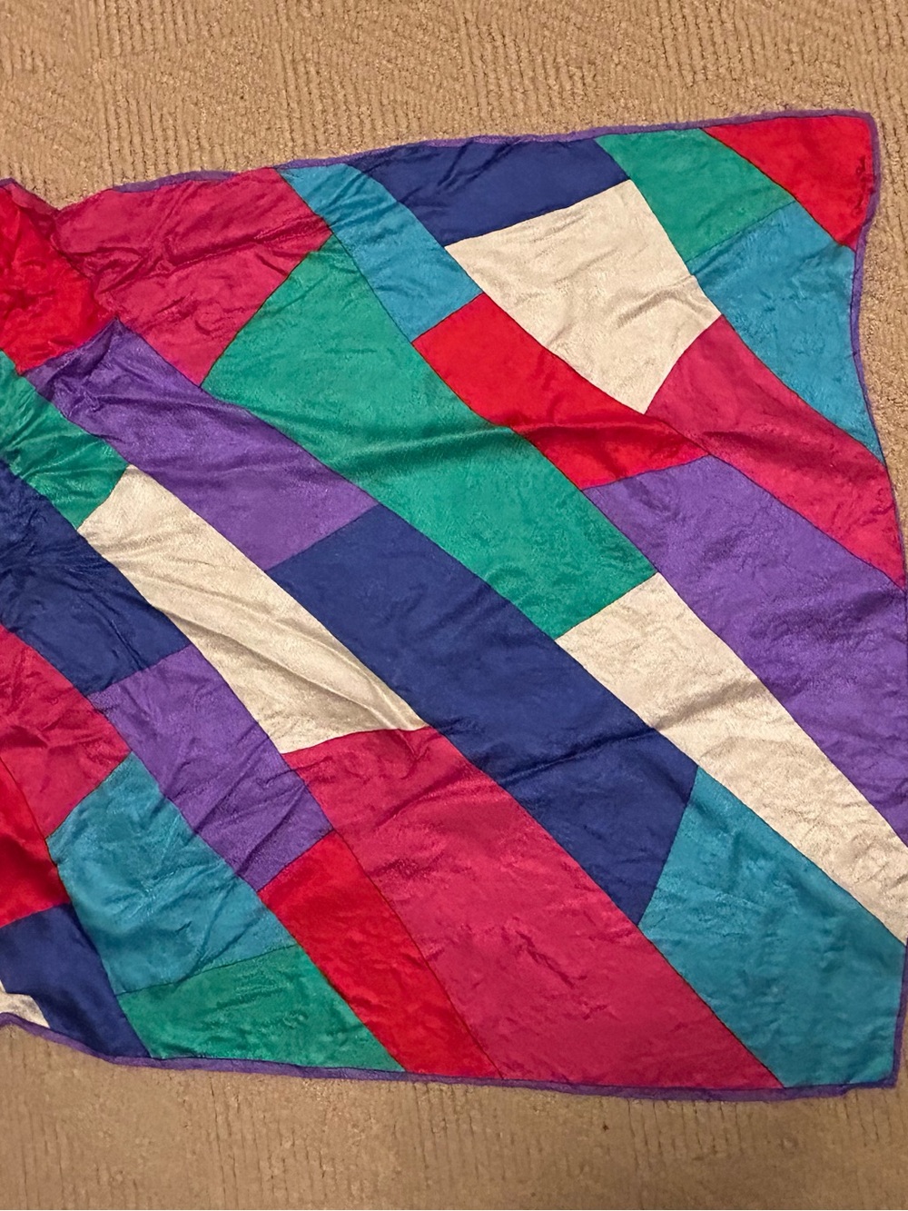 Colorblock Geometric Silk Scarf - Vibrant Multicolor